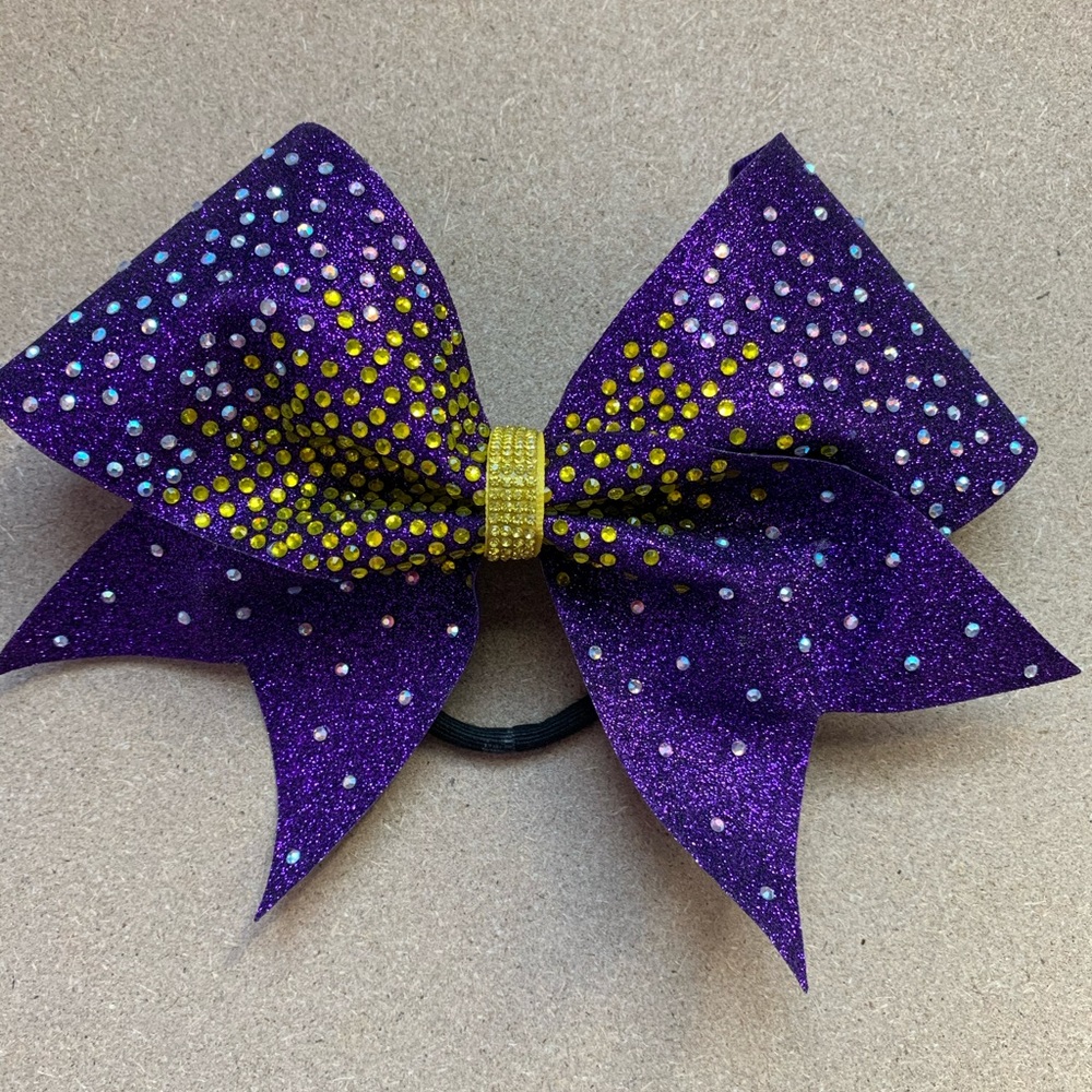 Purple, Yellow & Silver Cheer Bow